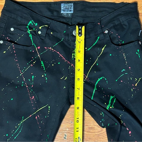 Tripp NYC Jeans Sz 9 Black Splatter Stretch Skinny Skull Rivet Punk Goth Emo Y2K - Picture 12 of 14